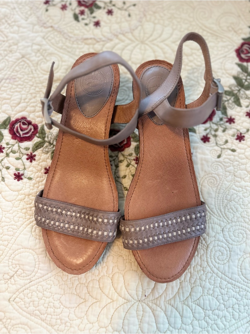 Women’s Taupe Leather Ankle-Strap Sandals